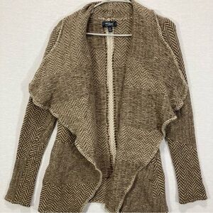 Silver Brown Lambswool Blend Open Front Cardigan Small